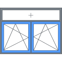 Dubbel kunststof kozijn, 2 draaikiepramen, bovenlicht linker linksdraaiend rechter rechtsdraaiend