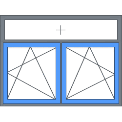 Dubbel kunststof kozijn, 2 draaikiepramen, bovenlicht linker rechtsdraaiend rechter linksdraaiend