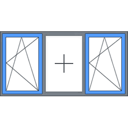 3-Vaks kunststof kozijn, 2 draaikiepramen buitenzijde