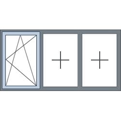 3-Vaks aluminium kozijn, 1 draaikiepraam links rechts