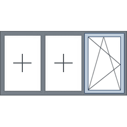 3-Vaks aluminium kozijn, 1 draaikiepraam rechts links