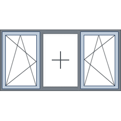 3-Vaks aluminium kozijn 2 draaikiepramen buitenzijde links rechts