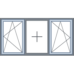 3-Vaks aluminium kozijn 2 draaikiepramen buitenzijde rechts rechts