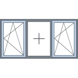 3-Vaks aluminium kozijn, 2 draaikiepramen buitenzijde rechts