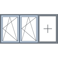 3-Vaks aluminium kozijn, 2 draaikiepramen links rechts