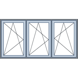 3-Vaks aluminium kozijn, 3 draaikiepramen links links rechts