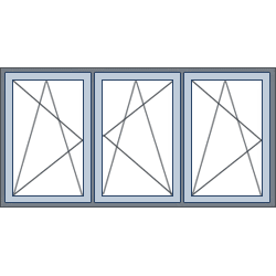 3-Vaks aluminium kozijn, 3 draaikiepramen links rechts links