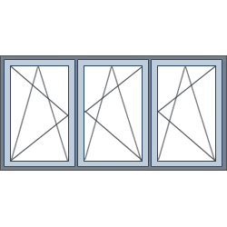 3-Vaks aluminium kozijn, 3 draaikiepramen links rechts rechts