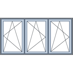 3-Vaks aluminium kozijn, 3 draaikiepramen rechts links links