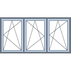3-Vaks aluminium kozijn, 3 draaikiepramen rechts links rechts