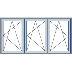3-Vaks aluminium kozijn, 3 draaikiepramen rechts rechts links