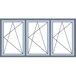 3-Vaks aluminium kozijn, 3 draaikiepramen rechts rechts rechts