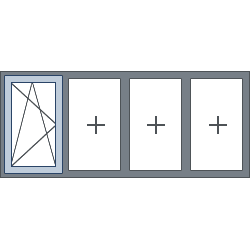 Aluminium 4 vaks kozijn met 1 draaikiepraam links