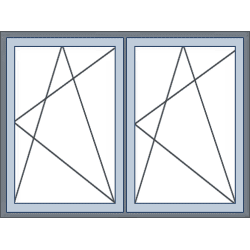 Dubbel aluminium kozijn, 2 draaikiepramen beide rechts