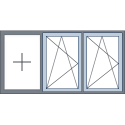 3-Vaks aluminium kozijn, 2 draaikiepramen rechts links